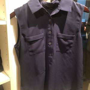 Women’s navy blue collared button down blouse